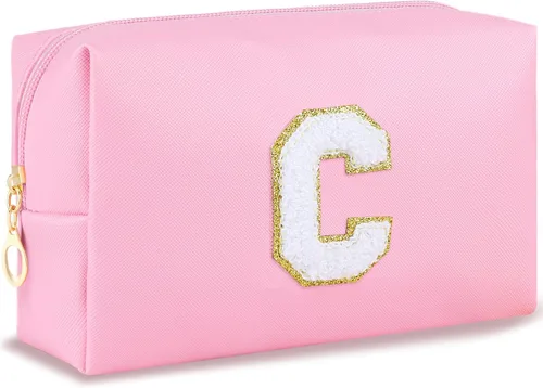 Vista 129 de URSKYTOUS Regalos para niñas, bolsa de maquillaje con inicial, bolsa de cosméticos personalizada con cremallera, bonita bolsa de aseo de viaje, Azul