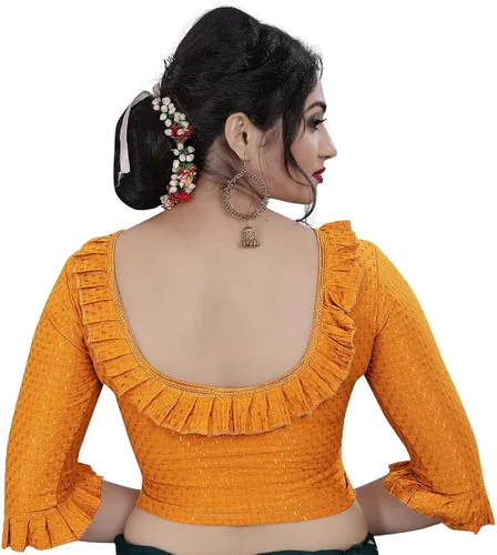 Vista 2 de Indian Hawker Blusa de jacquard con volantes de manga 34 elástica, para mujer
