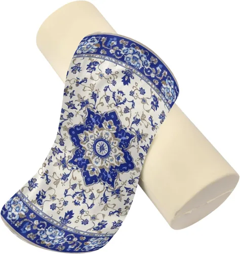 Vista 2 de Blue and White Orcelain Floral Cervical Roll Pillow, 17" Neck Support Bolster Pillow, Round Pillow for Sleeping Support and Pain Relief, with