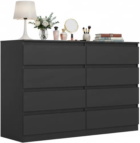 Vista 16 de Spaco Cómoda negra para dormitorio, cómoda moderna de 6 cajones con cajón profundo, amplia cómoda de almacenamiento, muebles organizadores de Negro