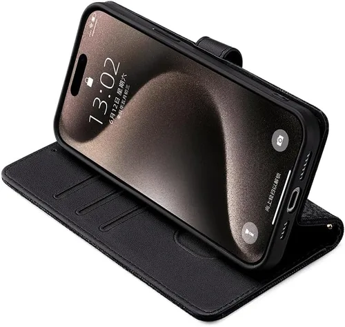 Vista 3 de Funda compatible con Itel Vision 1 Pro ranura para tarjeta con soporte abatible con cierre magnético, color negro