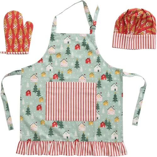 Vista 4 de Delantal para niños, sombrero de chef y guante caliente, multicolor