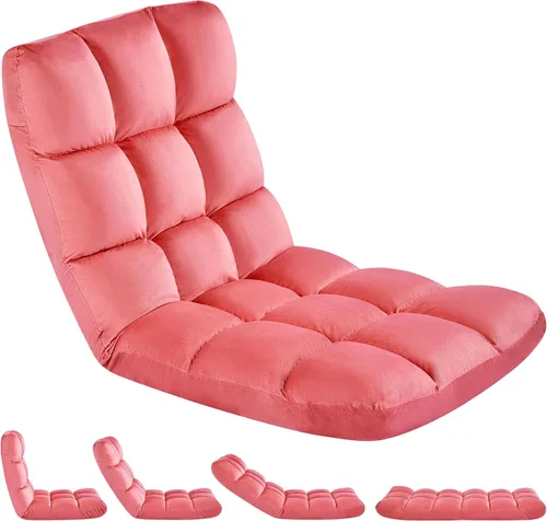 Vista 11 de Yaheetech Silla de piso, silla de meditación con soporte de espalda, tumbona de piso para juegos con 14 posiciones ajustables para adultos