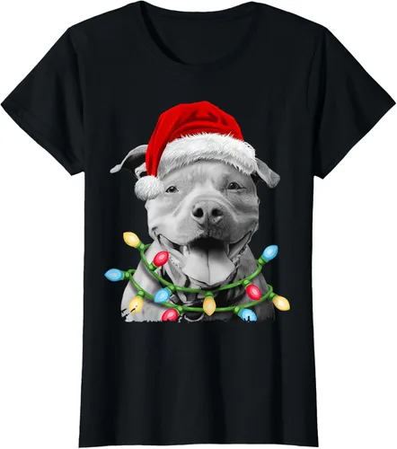 Vista 46 de Pit Bull Santa - Camiseta de perro con luces para árbol de Navidad para niños, Negro, S