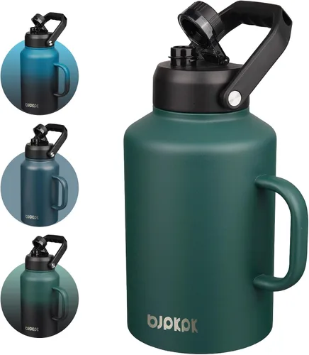 Vista 8 de BJPKPK Botella de agua aislada de un galón (128 onzas), de acero inoxidable, apta para lavavajillas, jarra sin BPA con mango ergonómico y parte