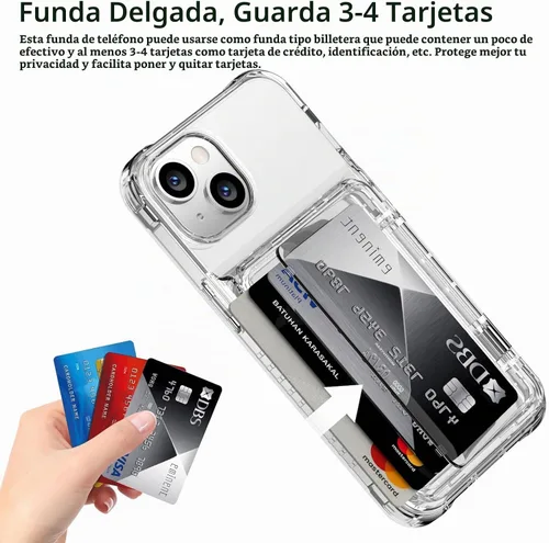 Vista 3 de ACANDYA Funda tipo cartera para iPhone 15 con tarjetero transparente