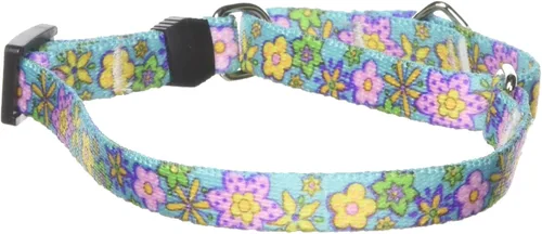 Vista 17 de Amarillo diseño de perro Martingale Collar, Grande, Marrón Flores rosa y verde azulado