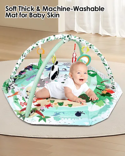 Vista 3 de dearlomum Tapete 4 en 1 para el tiempo de barriga, tapete de juego de actividades para bebés, alfombrillas de juego para recién nacidos
