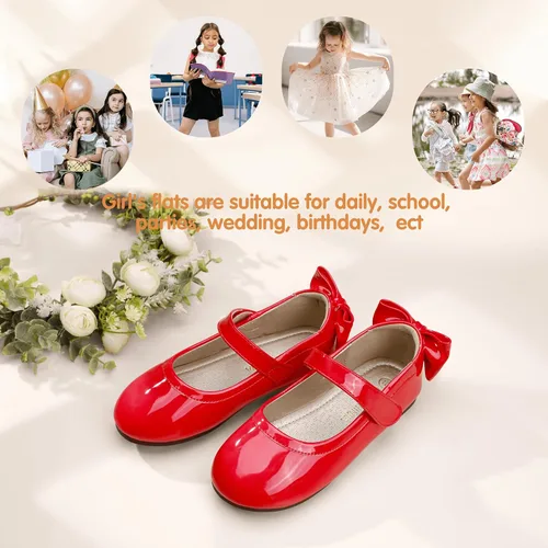 Vista 5 de PANDANINJIA Zapatos planos de ballet Mary Jane para niña pequeña, con lazo y flores, para boda, fiesta, bailarina