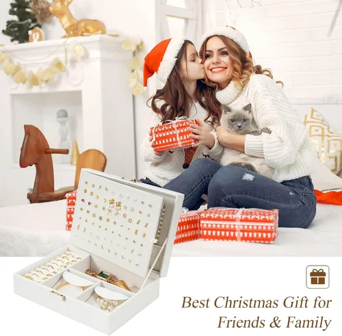 Vista 8 de Joyero organizador para mujeres y niñas, caja de joyería mejorada con 8 bolsas adicionales libres de deslustre, contenedor de almacenamiento