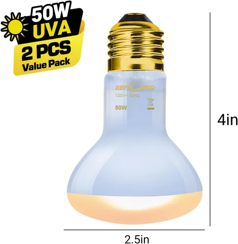Vista 2 de REPTI ZOO Lámpara de calor para reptiles, paquete de 2 lámparas de 50 W para reptiles UVA luz diurna lámpara de calefacción bombilla bombilla luz