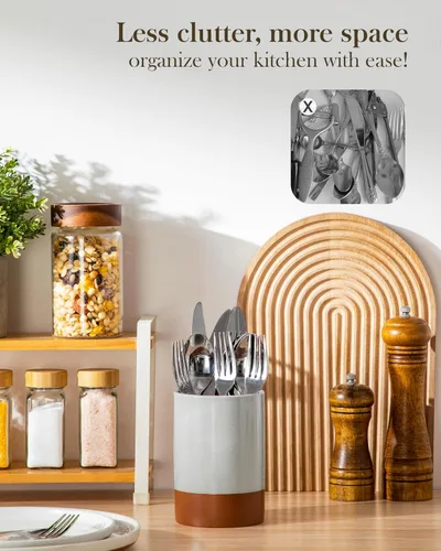 Vista 6 de MALACASA Portautensilios, Portautensilios de Cocina de Cerámica de 5.5", Recipiente para Utensilios de Cocina para Encimera, Organizador