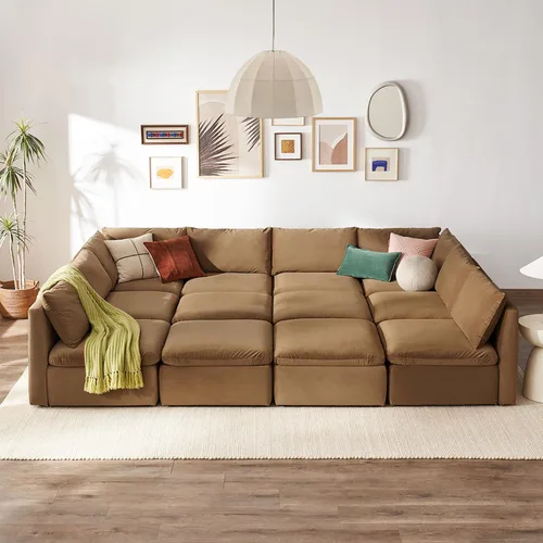 Vista 64 de mopio Sofá modular de gran tamaño con fundas y almacenamiento totalmente extraíbles, secciones convertibles en forma de U y L, moderno sofá de nube
