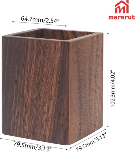 Vista 2 de Portalápices de madera para escritorio, bolígrafo de madera de nogal negro, organizador cuadrado natural, soporte simple para lápices, brochas