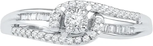 Vista 2 de D-GOLD DGOLD - Anillo de compromiso de plata de ley y diamante redondo (1/5 CTTW), Metal, Diamante