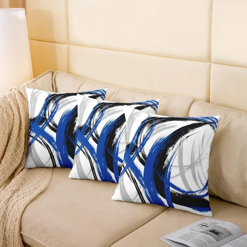 Vista 180 de Juego de 2 fundas de almohada abstractas de 16 x 16 pulgadas para niños, niñas, adolescentes, decoración de dormitorio, moderna a rayas, decoración