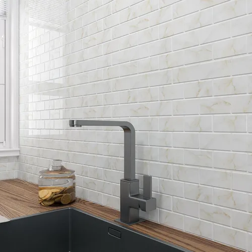 Vista 4 de Livelynine 16 Azulejos de Oro de Mármol Despegar y Pegar Salpicaduras para Cocina Adhesivos de Azulejos de Pared para Baño Salpicaduras Impermeables