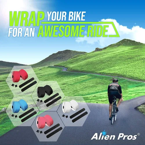 Vista 6 de ALIEN PROS Cinta para manillar de bicicleta de poliuretano (juego de 2) negro, rojo, blanco, rosa, azul, mejora el agarre de tu bicicleta con estas