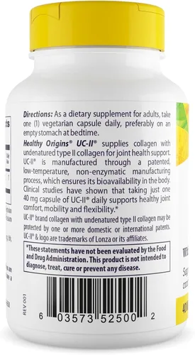 Vista 2 de Healthy Origins UC-II 40 mg (colágeno tipo II no desnaturalizado, sin OMG, sin gluten, soporte para las articulaciones), 60 cápsulas vegetales