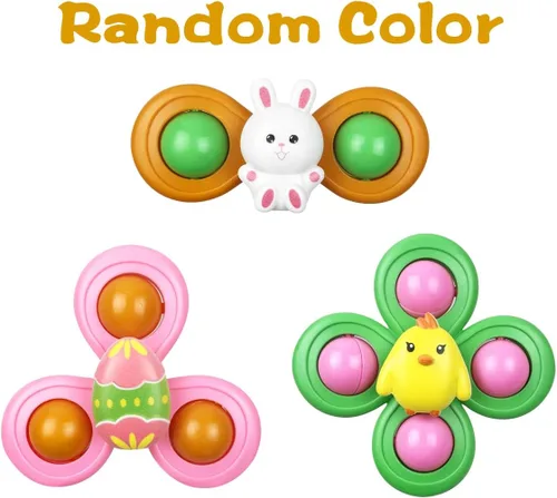 Vista 2 de Jofan Paquete de 3 juguetes giratorios con ventosa de Pascua para bebés y niños pequeños, rellenos de cesta de Pascua, regalos, regalos de fiesta