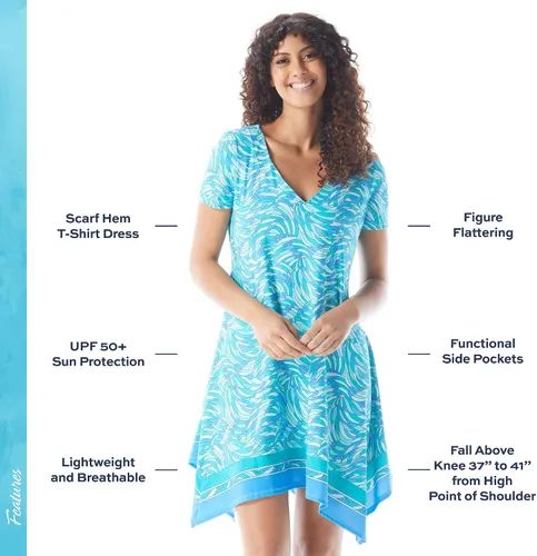 Vista 2 de BEACH HOUSE Style Skylar - Vestido tipo camiseta con dobladillo tipo bufanda, resistente a las arrugas, UPF 50+