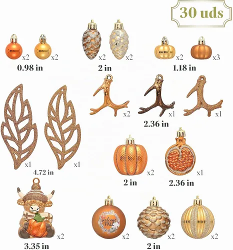 Vista 5 de Valery Madelyn 30ct Fall Ornaments Tree Decorations Shatterproof Home Decor Fall Crafts Autumn Thanksgiving Christmas Tree Decorations Ornaments