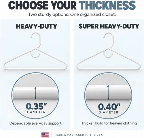 Vista 2 de Perchas de Ropa de Servicio Pesado Paquete de 100 (108 Unidades) – Fabricadas en los Estados Unidos – Perchas de Plástico de Capacidad de 8 lb