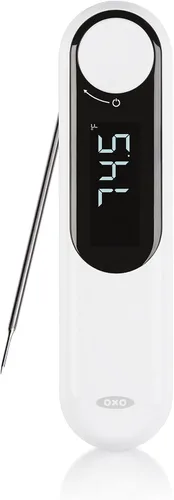 Vista 2 de OXO Termómetro termopar Good Grips y balanza de alimentos de acero inoxidable de 11 libras con pantalla extraíble