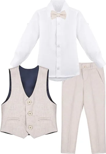 Vista 4 de Lilax Traje formal para niños de 4 piezas, chaleco, pantalones y corbata