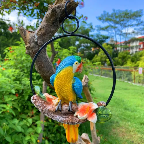 Vista 4 de iRonrain Mini estatuas de jardín, anillo de hierro para colgar, decoración artística, hermosa figura de pájaros oscilantes, adorno para caminos