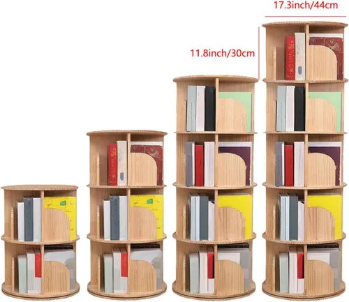 Vista 6 de Estantería giratoria, 360 exhibiciones de 2 niveles, estante de almacenamiento para niños y adultos, estante de madera estrecho para libros