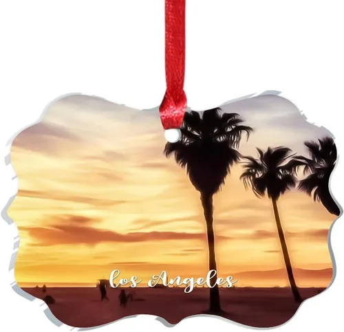 Vista 7 de Los Ángeles Beach California, Estados Unidos, decoración de árbol de Navidad, recuerdo de ciudad de campo, recuerdos de Navidad personalizados