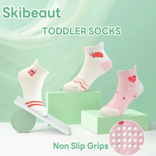 Vista 7 de Calcetines SkiBeaut para niños con agarre, 12 pares de calcetines antideslizantes para niños, calcetines de casa para bebés, niños y niñas de 0 a 7
