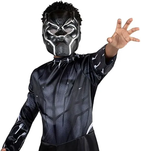 Vista 2 de Marvel Black Panther Youth Costume - Poly Jersey Jumpsuit with 3D Molded Half Mask