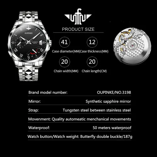 Vista 6 de OUPINKE Relojes automáticos para hombre, resistentes al agua, con cuerda automática, para hombre, relojes mecánicos automáticos
