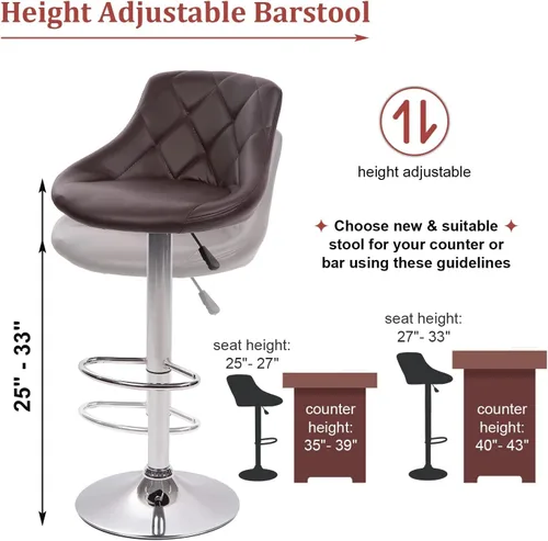 Vista 2 de TTY Store Juego de 2 taburetes de bar de piel sintética, modernos taburetes de bar giratorios de altura ajustable, sillas de bar con respaldo