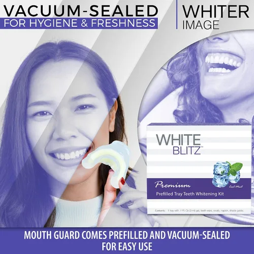 Vista 2 de White Blitz Kit de blanqueamiento de dientes precargado con bandeja sellada al vacío, gel blanqueador de dientes + guía de sombras, menta fría