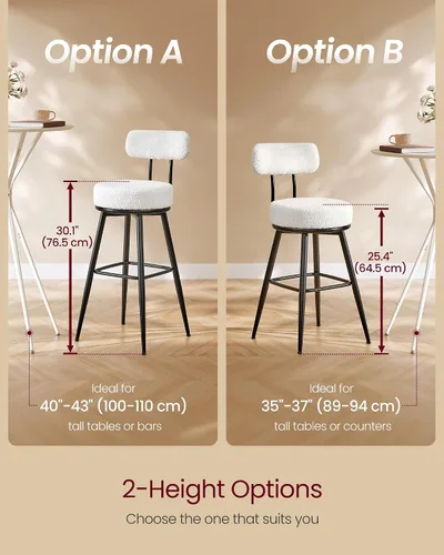 Vista 7 de VASAGLE Juego de 2 taburetes de bar giratorios de 360°, taburetes de bar de altura de mostrador con respaldo, tela Boucle, contemporáneo moderno