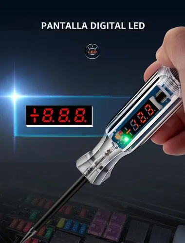 Vista 2 de Probador de circuito automotriz digital LED premium, luz de prueba DC 2.6V-32V con cable de resorte extendido PU portátil, probador de bajo voltaje