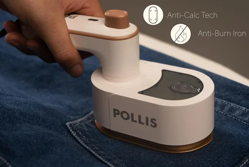 Vista 5 de Pollis Plancha y Vaporizador Portátil 2 en 1 para Ropa, Fácil para Viajar y Dormitorio, Diseño Ligero, Tecnología Giratoria de 180 Grados, Tanque