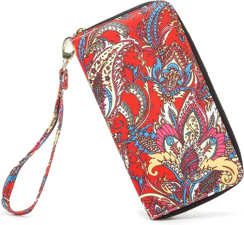 Vista 202 de Cartera de mano para mujer, estilo bohemio, con RFID, elegante, espaciosa con correa para viajes, capacidad para tarjetas, teléfono, dinero