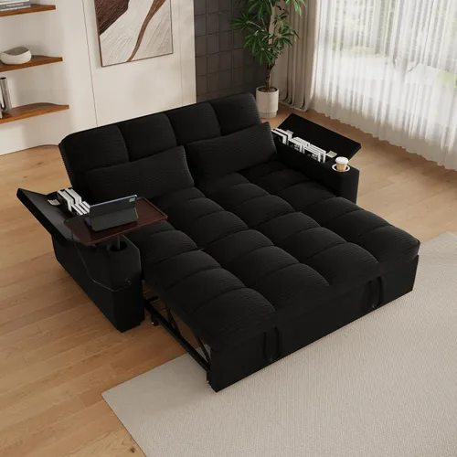 Vista 9 de KEIKI 65" 3-in-1 Sofa Bed, Folding Chenille Loveseat Sleeper with USB