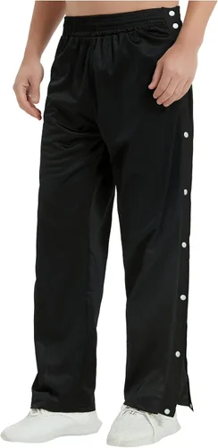 Vista 3 de THWEI Pantalones de baloncesto para hombre, informales, con abertura alta, botón a presión, pantalones deportivos para después de la cirugía