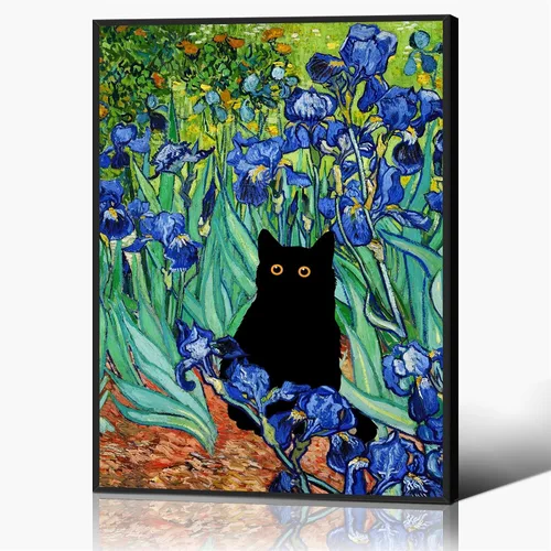 Vista 12 de XMJJQQ Lienzo enmarcado negro de Vincent Van Gogh, arte para pared, impresiones famosas, pintura para dormitorio en Arles, divertido póster estético