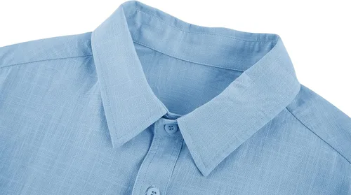 Vista 2 de Camisa de lino de manga corta para hombre, con botones, cuello extendido, para vacaciones, playa