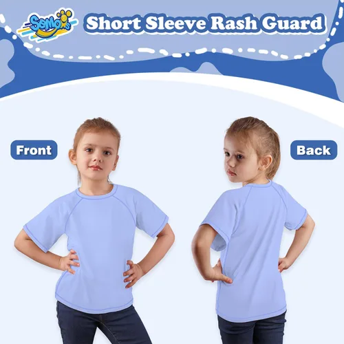 Vista 5 de Camiseta de natación de manga corta para niños y jóvenes, camiseta de natación de secado rápido UPF+ 50, azul (Ethereal Blue)