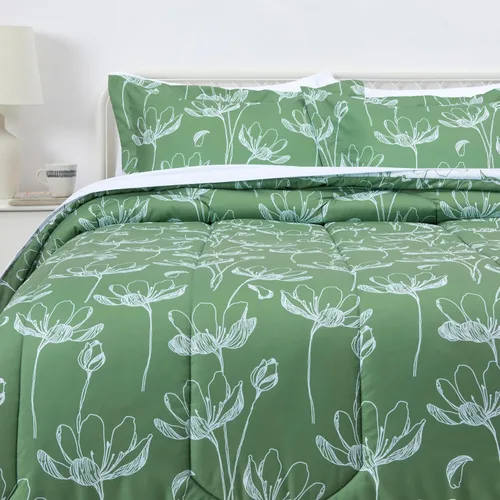 Vista 11 de Amazon Basics - Juego de edredón Twin/Twin XL con sábanas, juego de ropa de cama de 5 piezas, microfibra ligera azul Calvin a rayas, en una bolsa