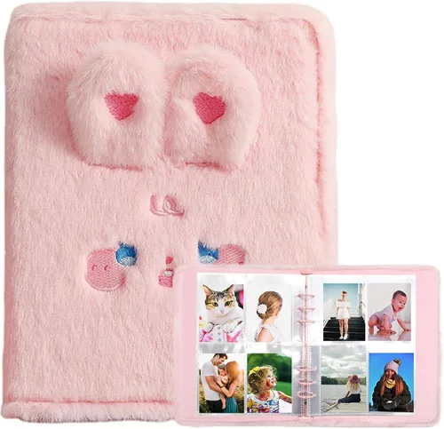 Vista 8 de Carpeta A5 de dibujos animados de felpa para tarjetas fotográficas con 20 fundas interiores de 3 pulgadas para álbumes de fotos en hojas sueltas