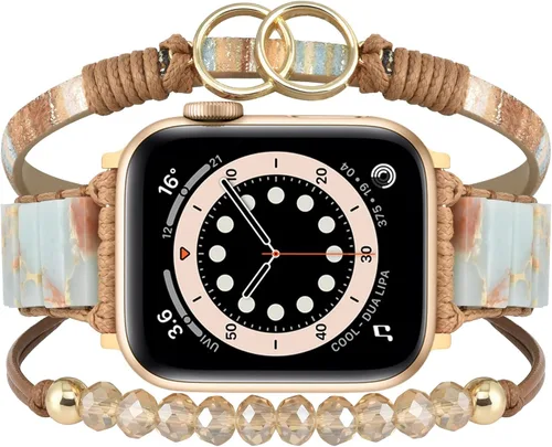 Vista 8 de MOFREE - Pulsera de cuero boho compatible con Apple Watch Band de 38, 40, 41 mm, pulsera de cuentas multicapa hecha a mano para Apple Watch, correa