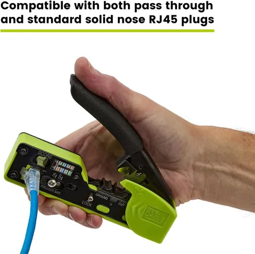 Vista 10 de trueCABLE - Herramienta de crimpado para paso a través de RJ45, crimpadora Ethernet todo en uno, cortador, pelacarga, funciona con conectores